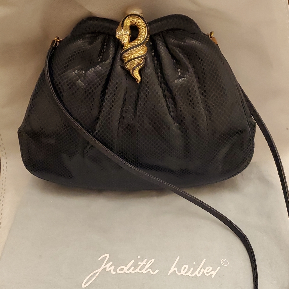 Judith Lieber Snake Skin Evening Bag Crossbody Purse Navy